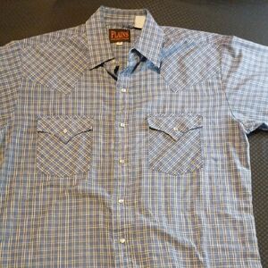 Plains Western Wear Medium Blue Plaid Men's Short Sleeve Shirt B19